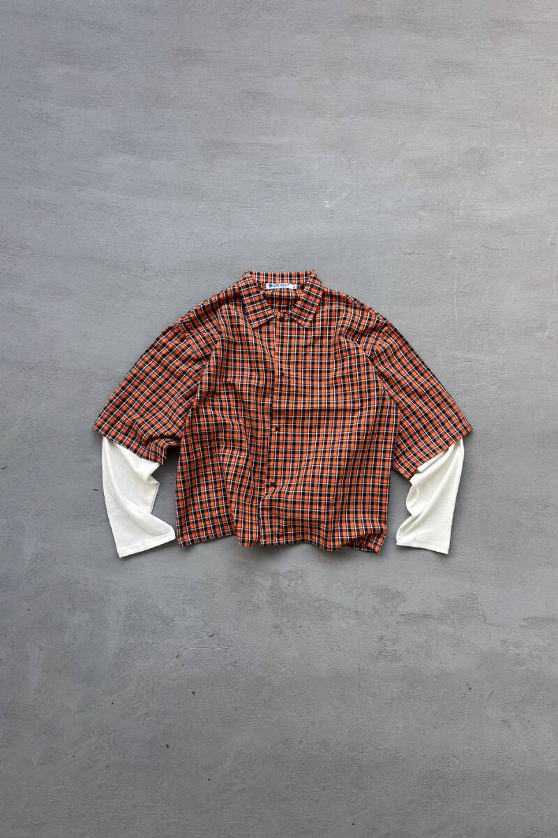 Turuncu Ekoseli Boxy Fit Layered Gömlek - SOLDOUT