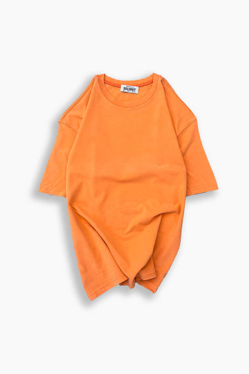 Oversize Basic Turuncu Yıkamalı Tişört - 1