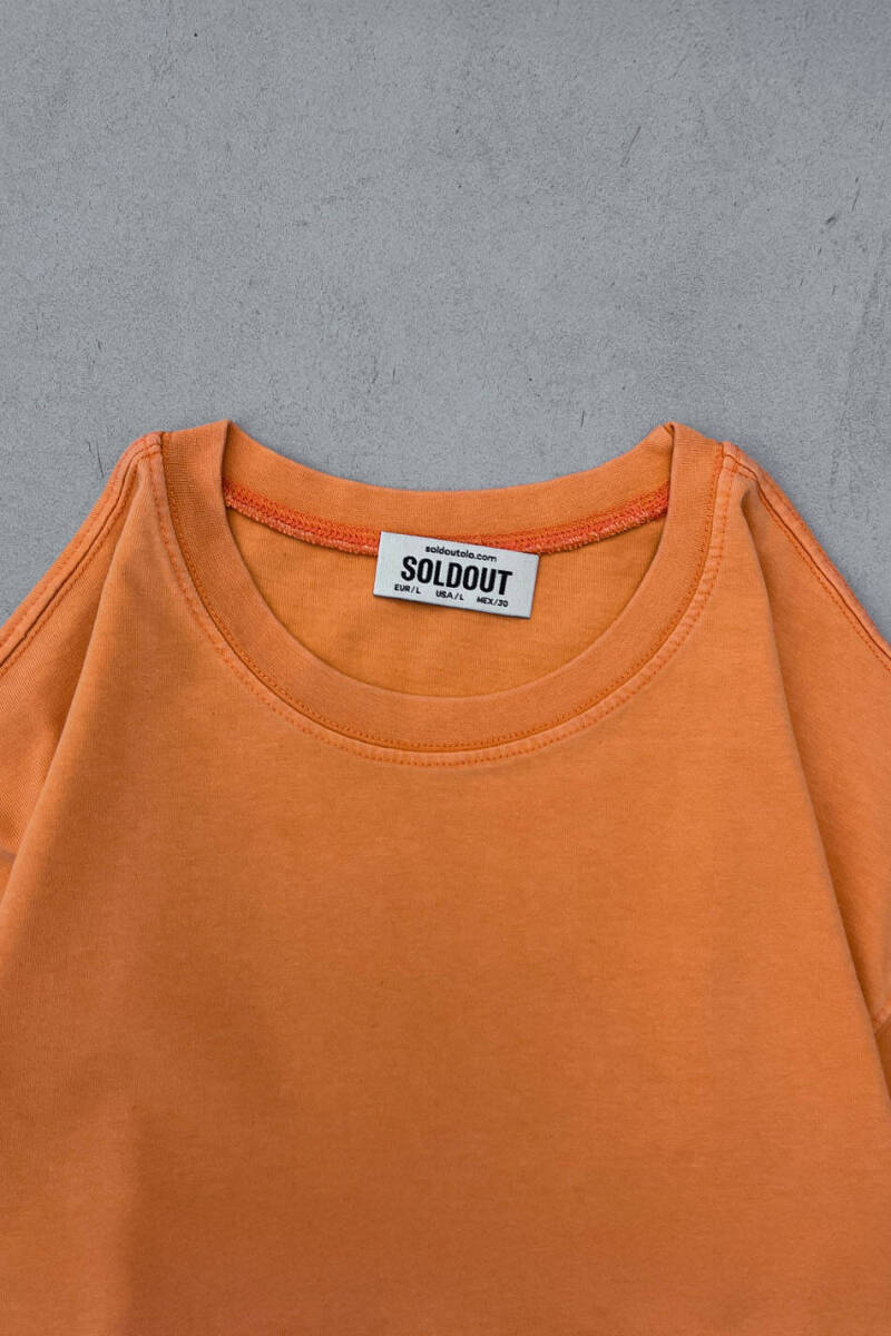 Oversize Basic Turuncu Yıkamalı Tişört - 2