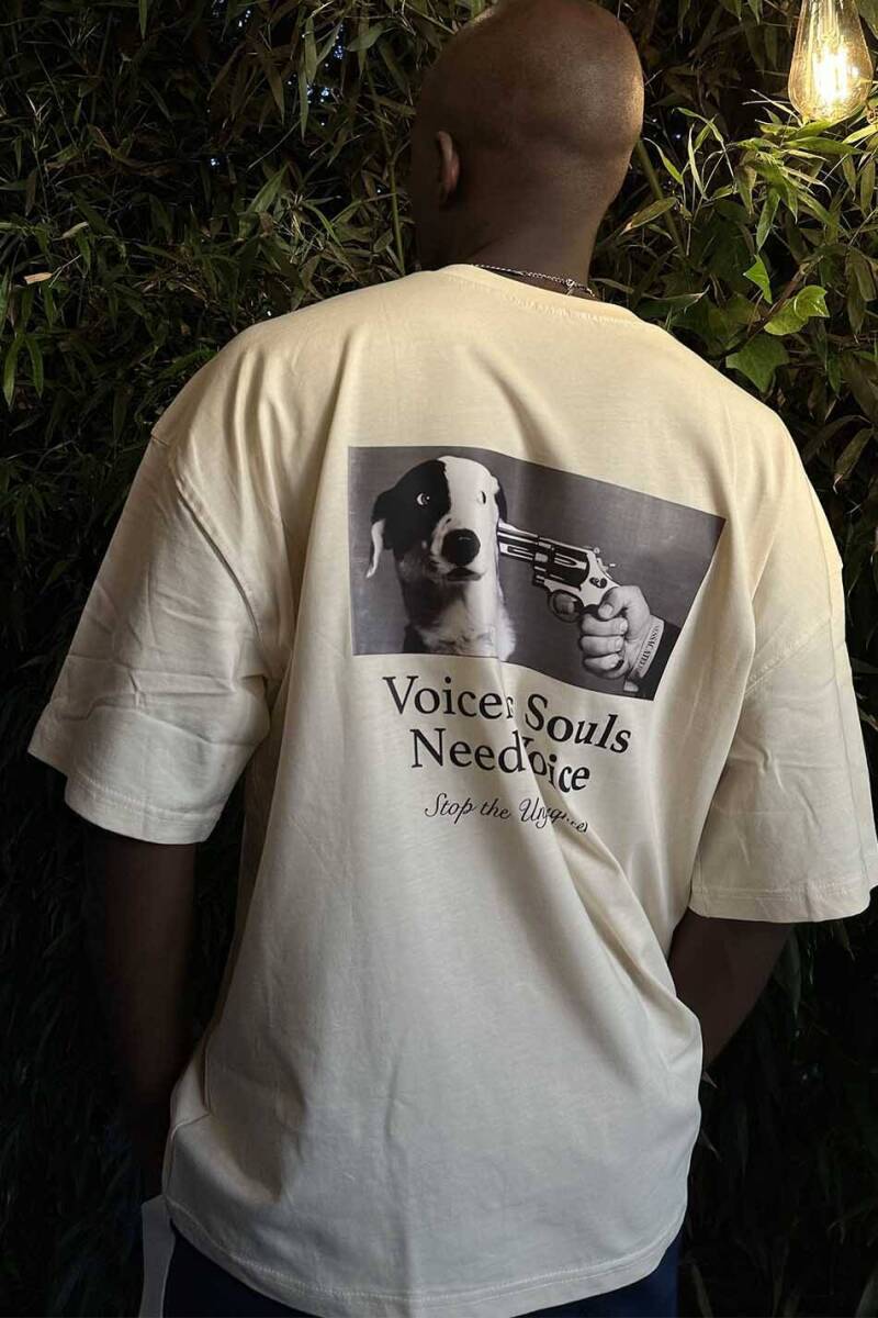 Voiceless Voice Baskılı Krem Oversize Tişört 
