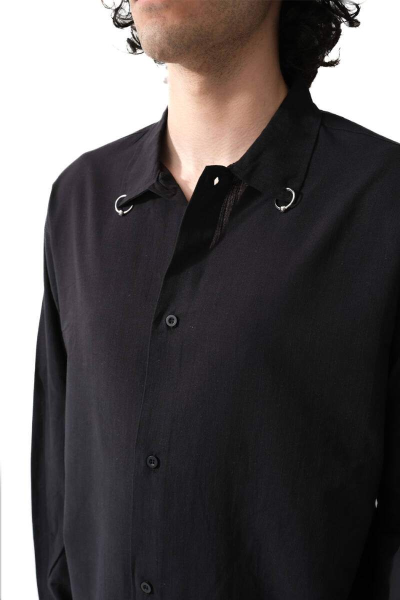 Yaka Piercing Detaylı Siyah Oversize %100 Pamuk İnce Gömlek - 5