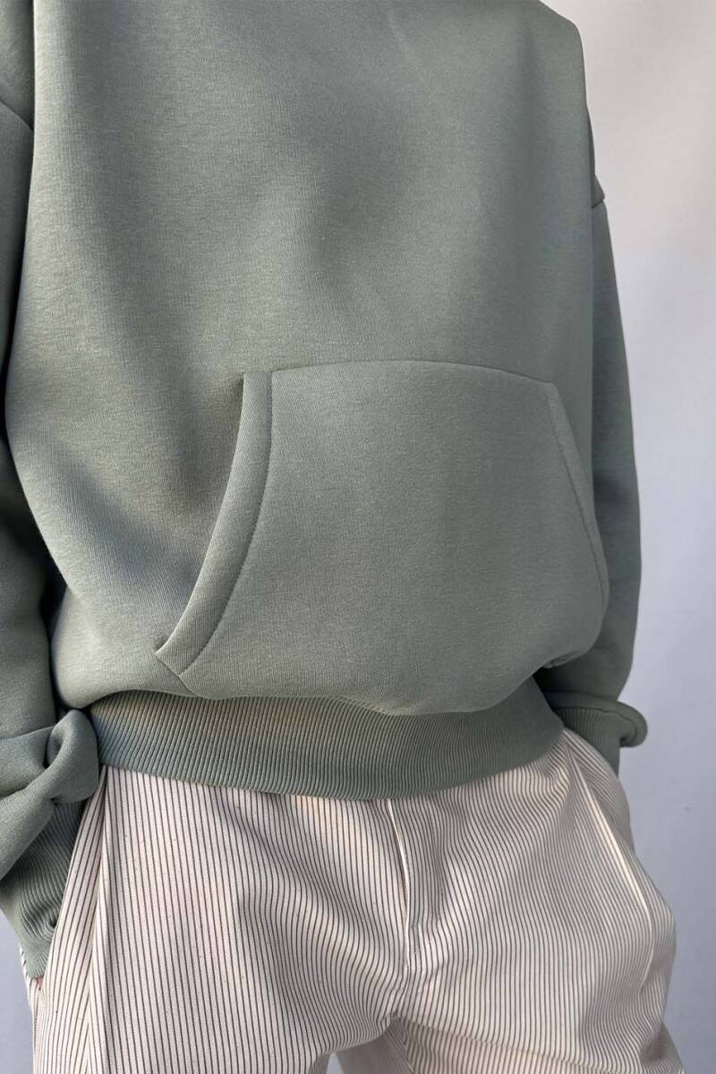 Yeşil Oversize Boxy Fit Hoodie - 4