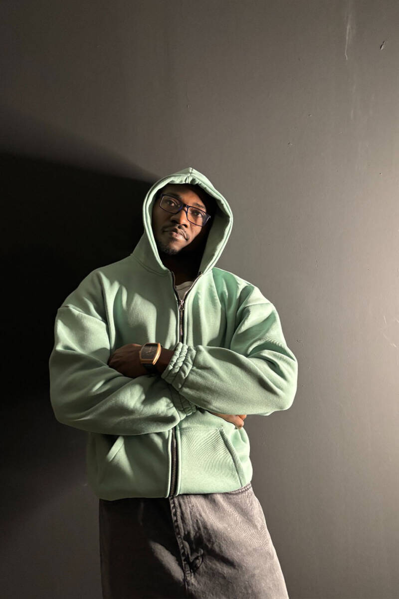 Yeşil Oversize Boxy Fit Zip Hoodie - 4