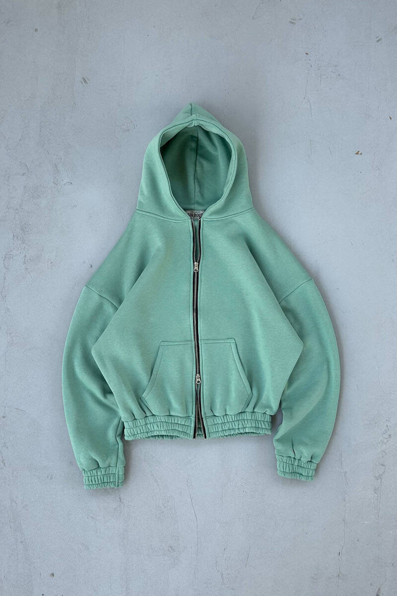 Yeşil Oversize Boxy Fit Zip Hoodie - 5