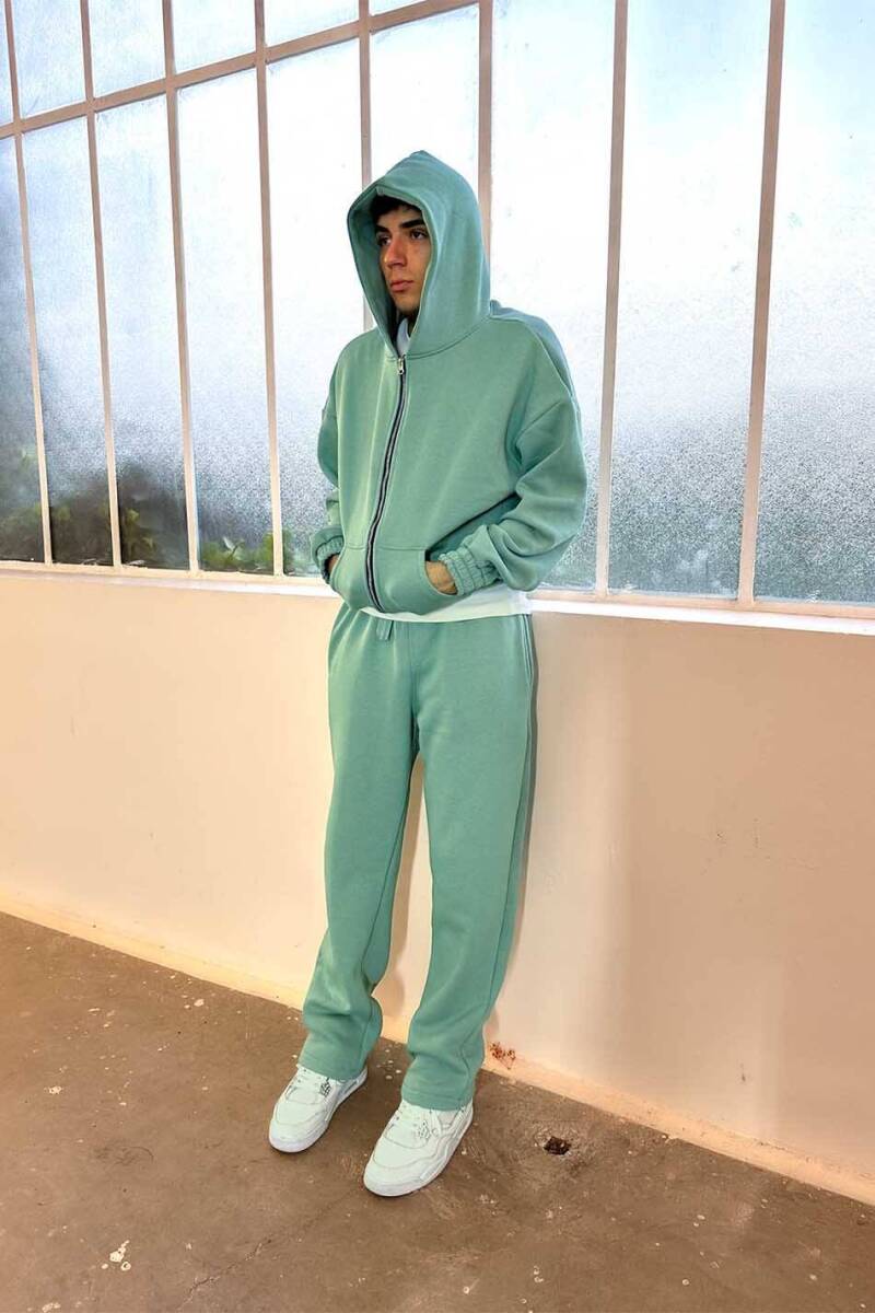 Yeşil Oversize Boxy Fit Zip Hoodie - 8