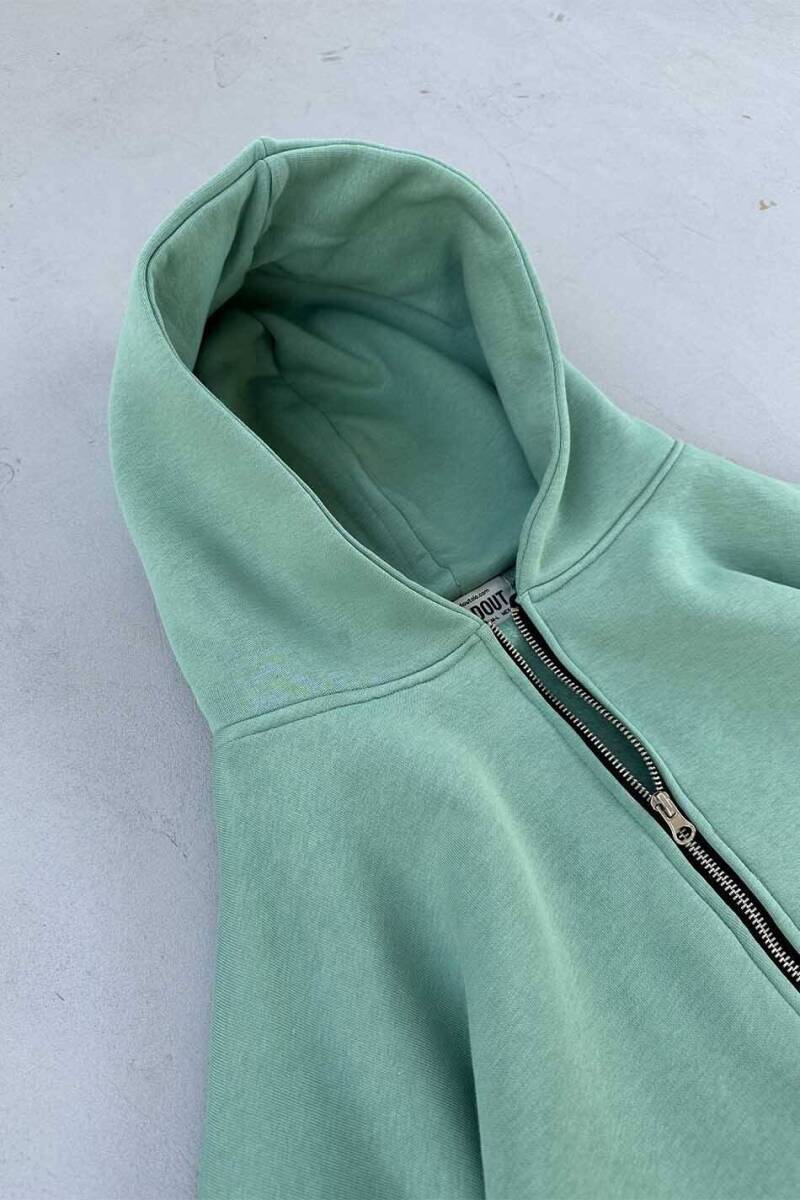 Yeşil Oversize Boxy Fit Zip Hoodie - 9