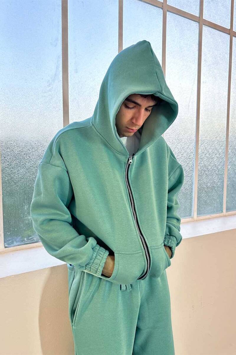 Yeşil Oversize Boxy Fit Zip Hoodie - 6