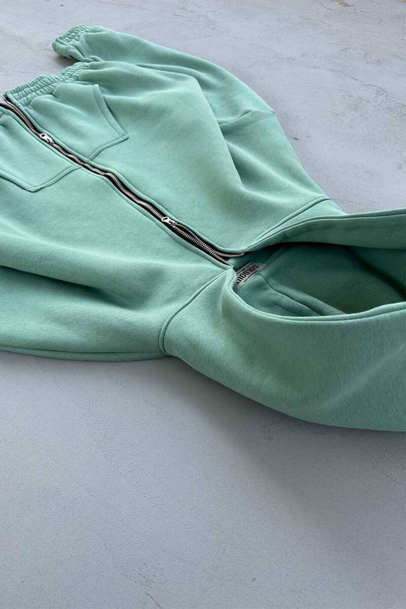Yeşil Oversize Boxy Fit Zip Hoodie - 10