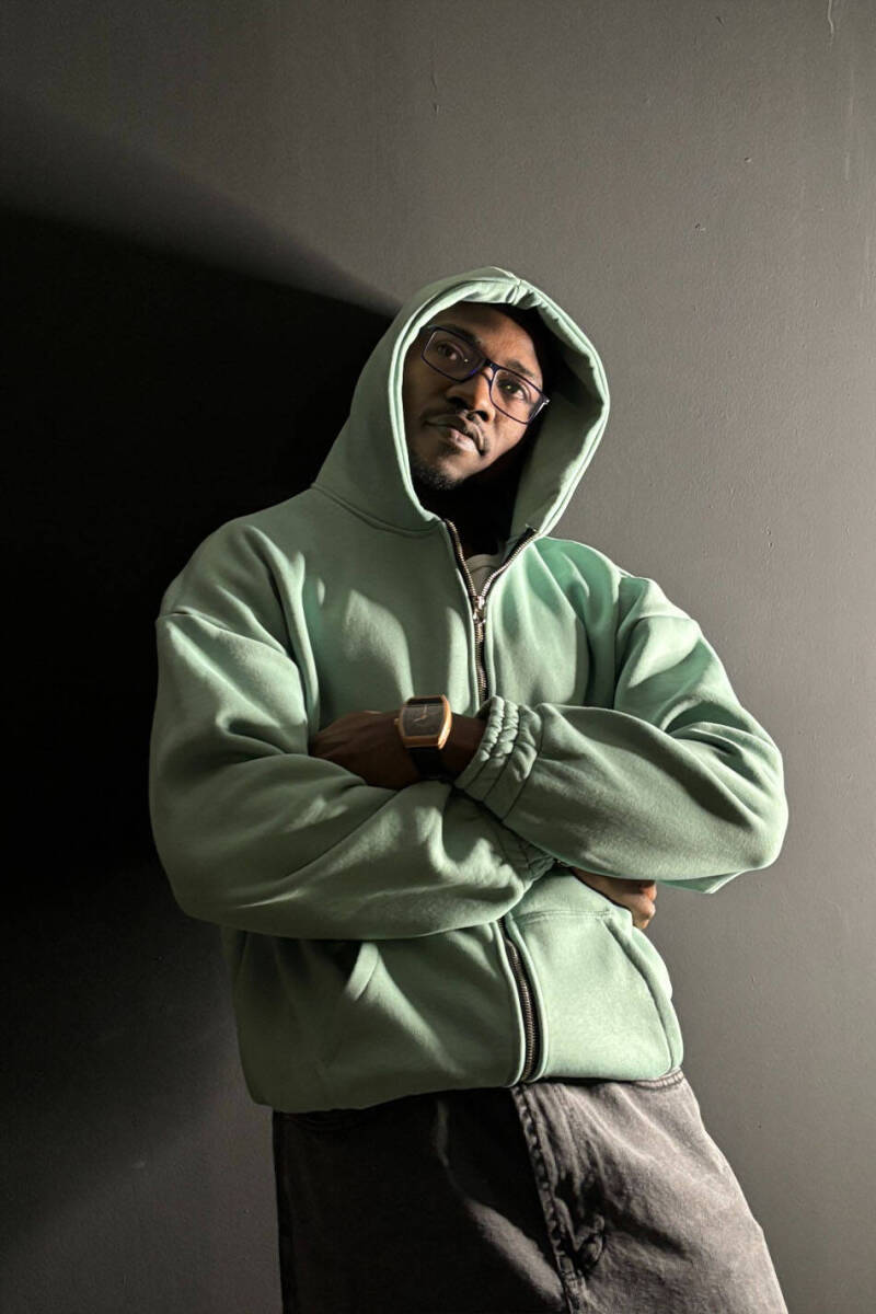 Yeşil Oversize Boxy Fit Zip Hoodie - 1
