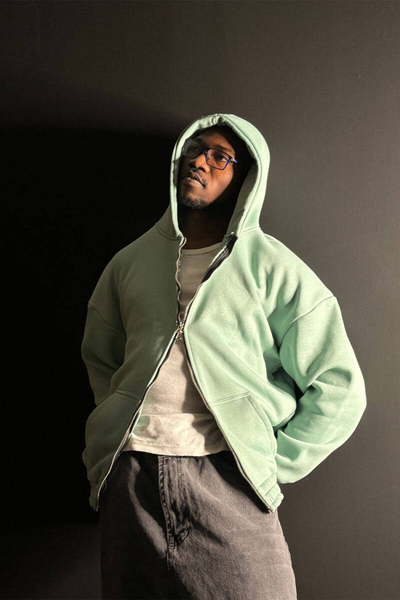 Yeşil Oversize Boxy Fit Zip Hoodie - 3