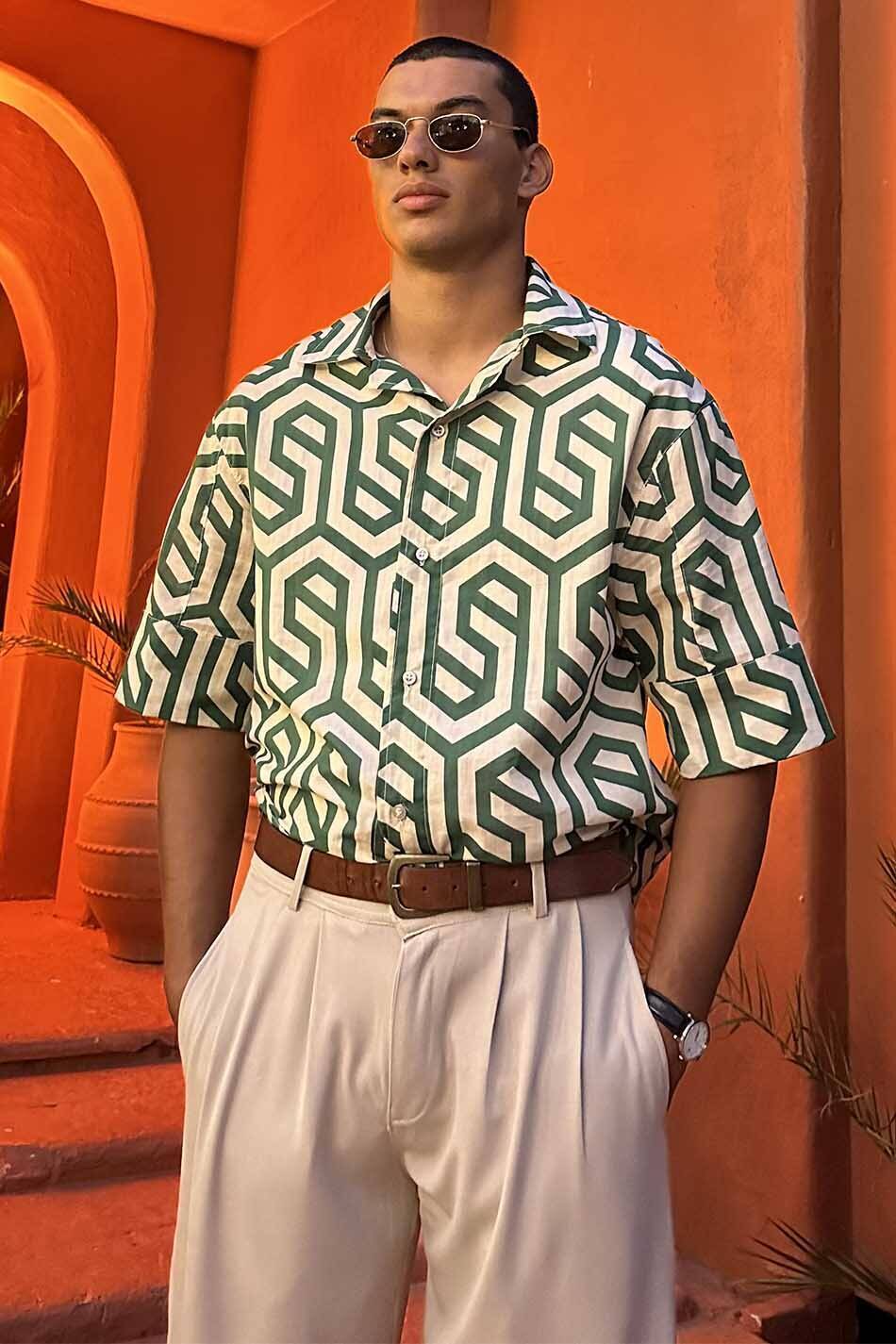 Yeşil Geometrik Desenli Gömlek - SOLDOUT