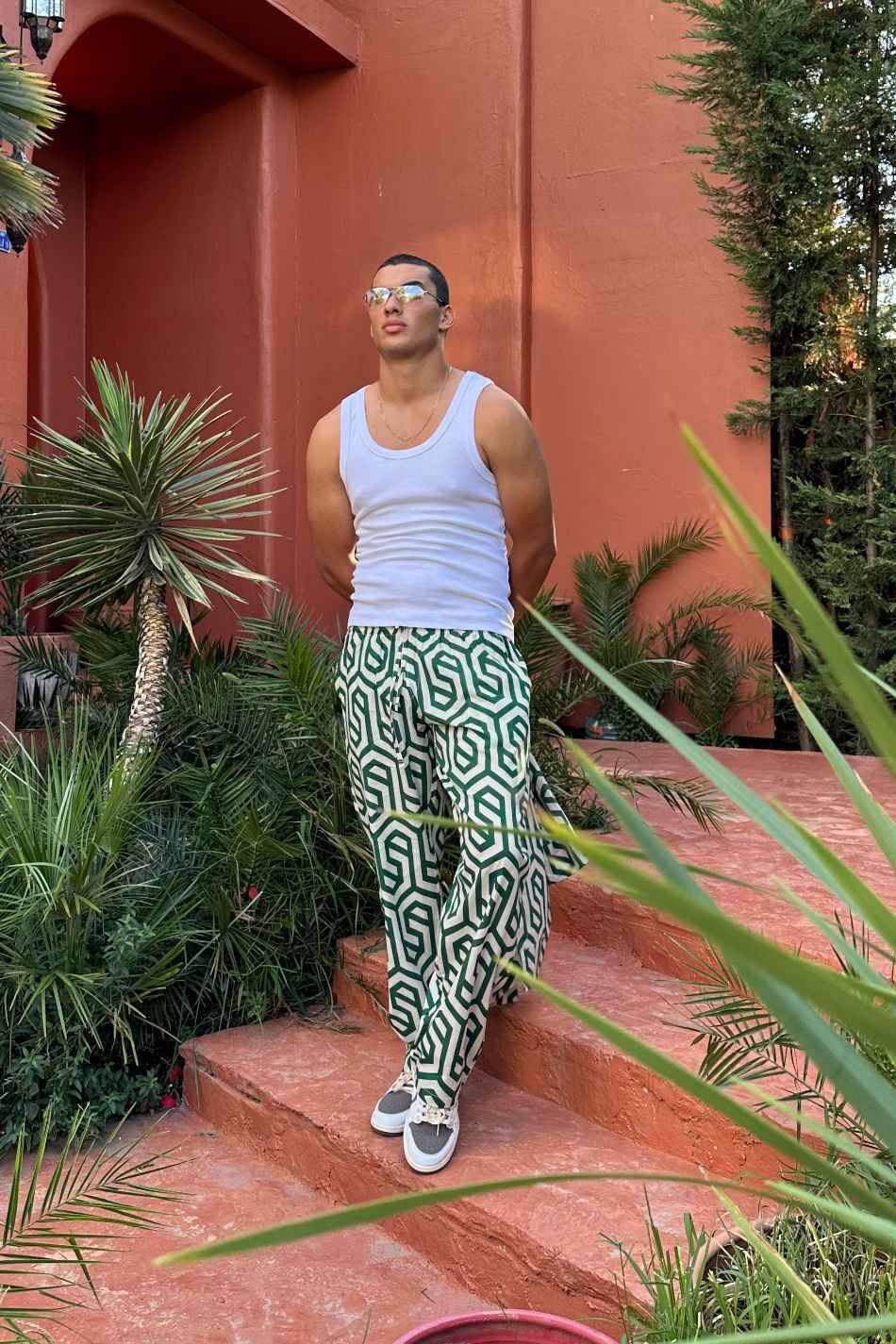 Yeşil Geometrik Desenli Pantolon - SOLDOUT