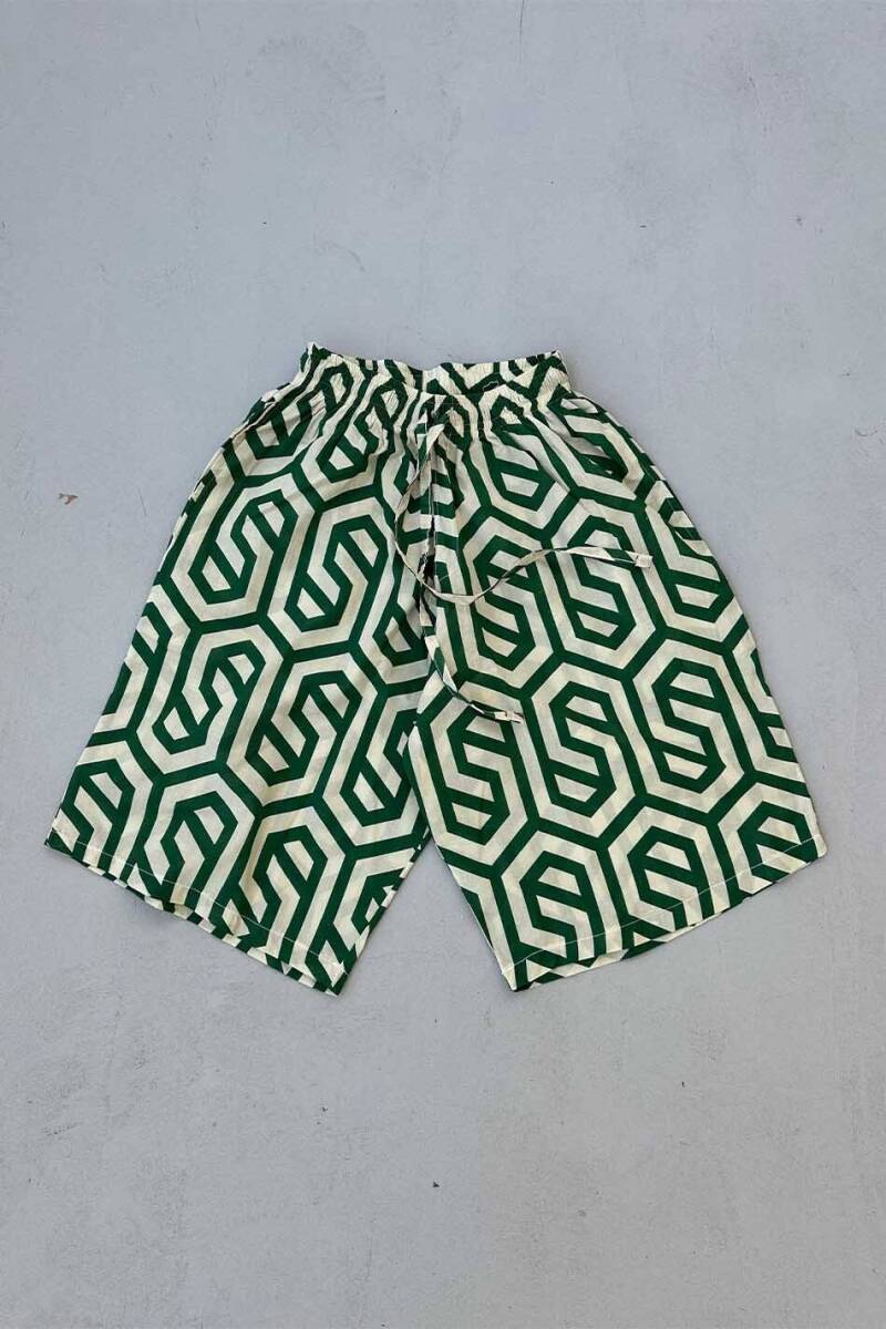Yeşil Geometrik Desenli Şort - SOLDOUT