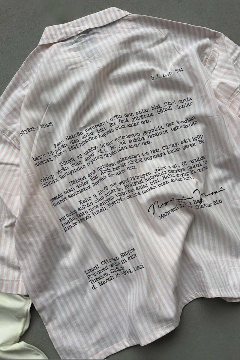 Zat-ı Hak'ta Pembe Çizgili Boxy Fit Layered Gömlek - 3