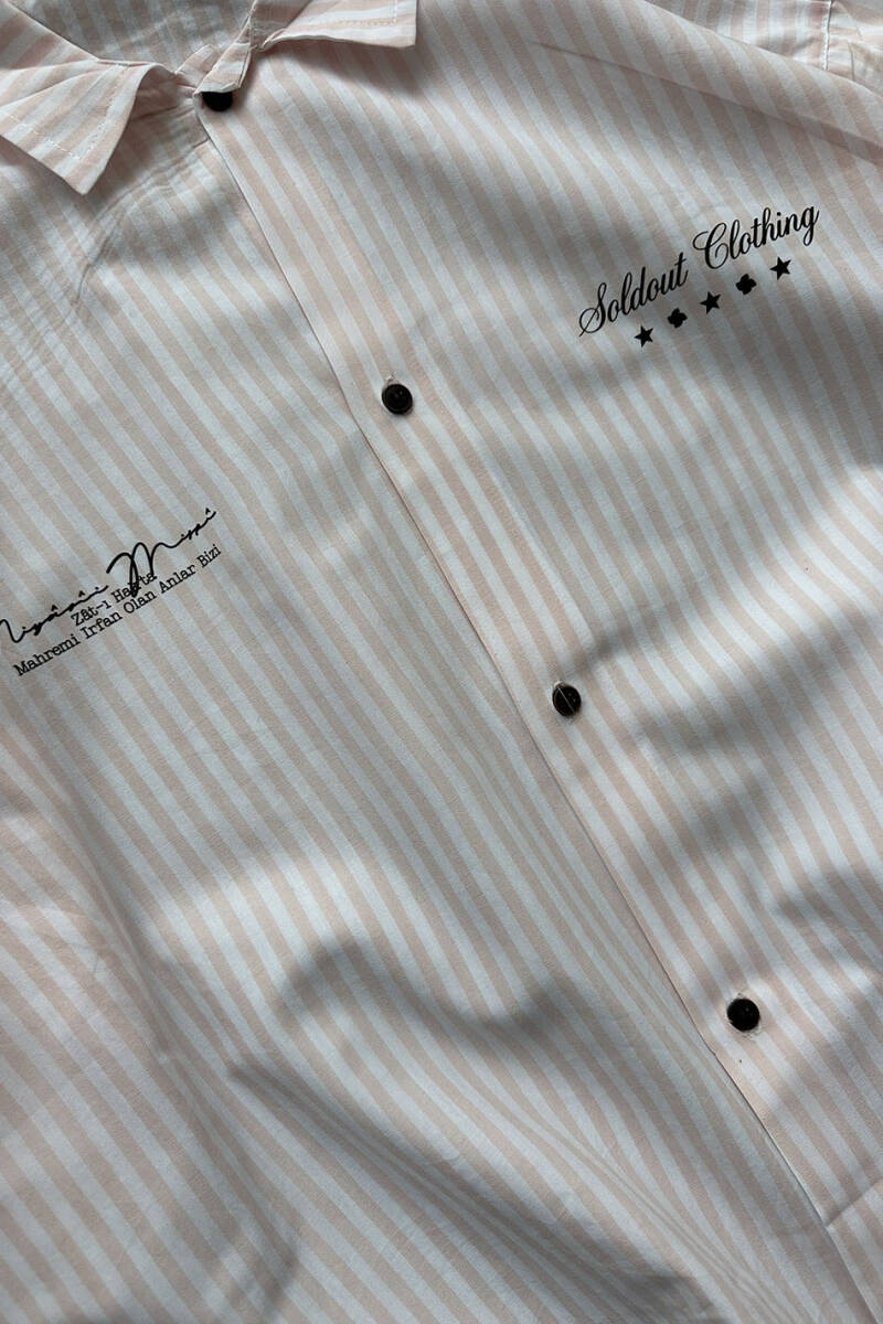 Zat-ı Hak'ta Pembe Çizgili Boxy Fit Layered Gömlek - 4