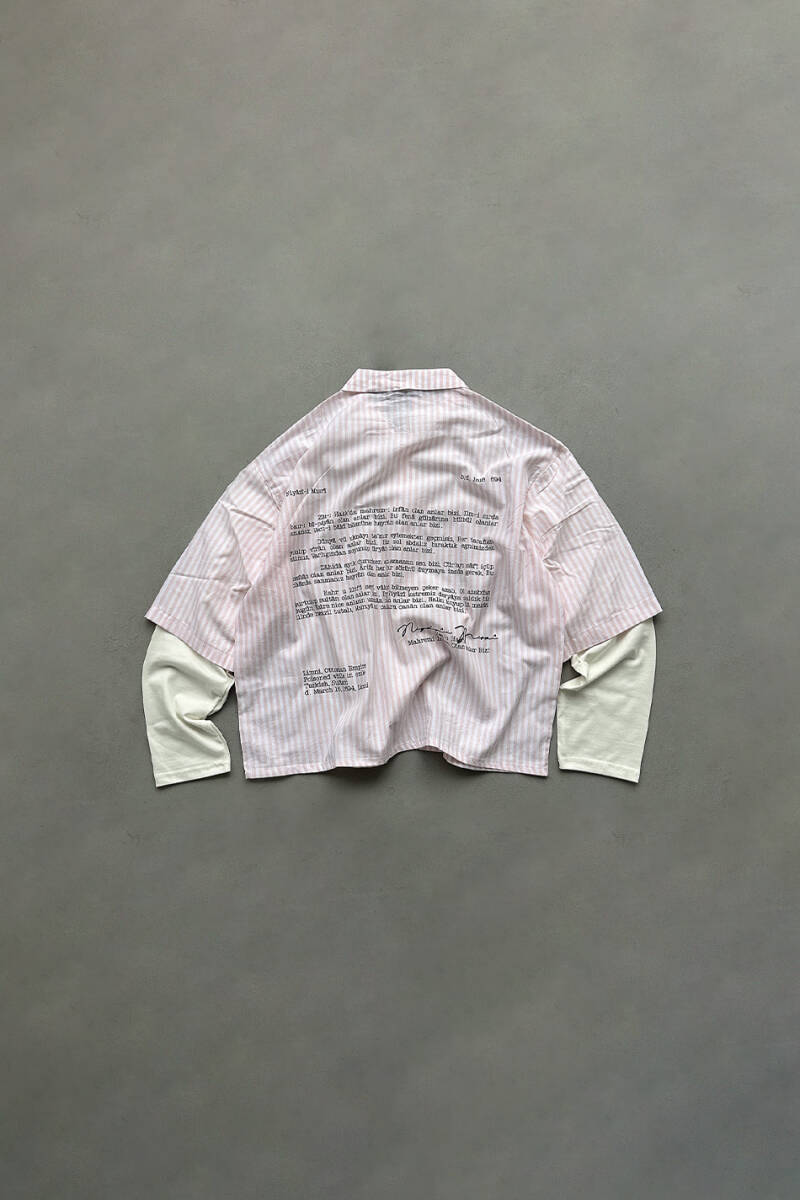 Zat-ı Hak'ta Pembe Çizgili Boxy Fit Layered Gömlek - SOLDOUT